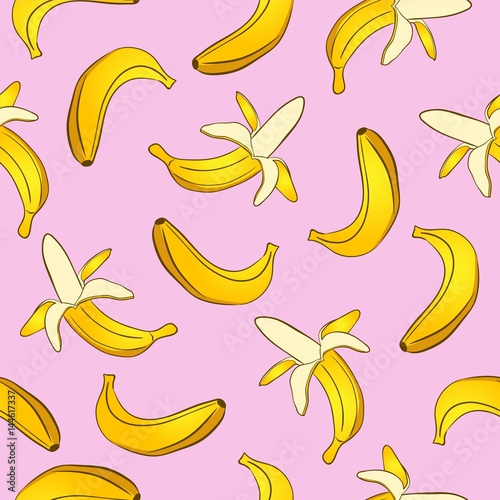 Seamless vector pattern of yellow bananas on a pink background