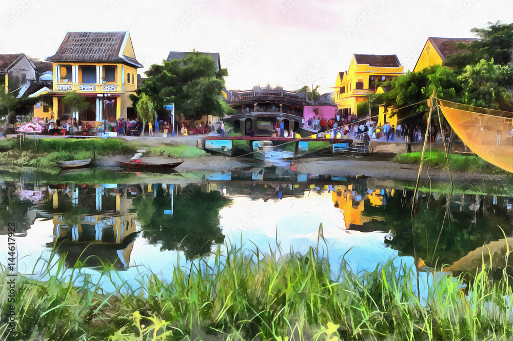 Obraz premium Colorful painting of evening landscape in Hoi An