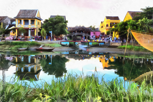 Colorful painting of evening landscape in Hoi An