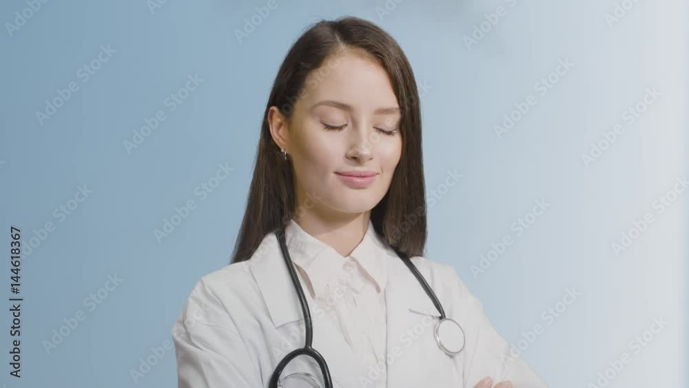 closeup portrait beautiful woman medic doctor on a white background closeup portrait beautiful woman medic doctor on a white background