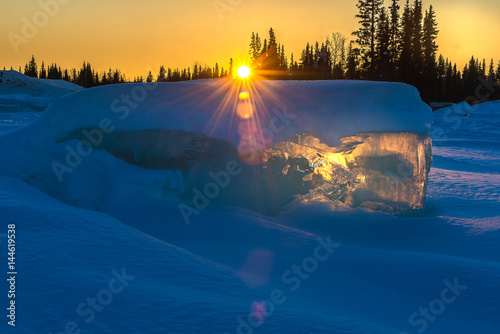 Landscape of Alaska during sunset in the winter