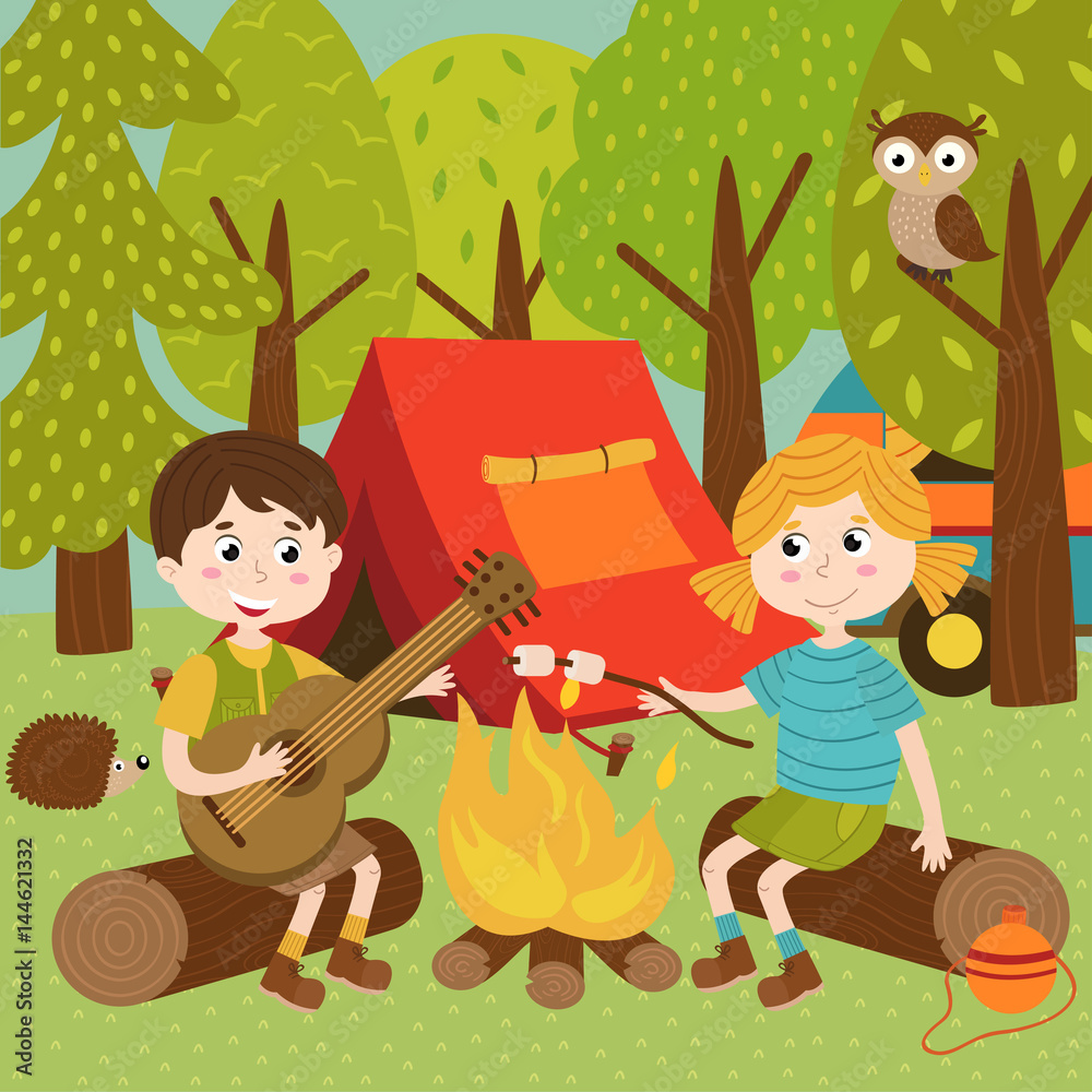 children near bonfire in summer camp - vector illustration, eps
children near bonfire in summer camp - vector illustration, eps