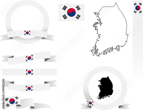 Korea Banner Set. Vector graphic flags, banners and ribbons of South Korea.