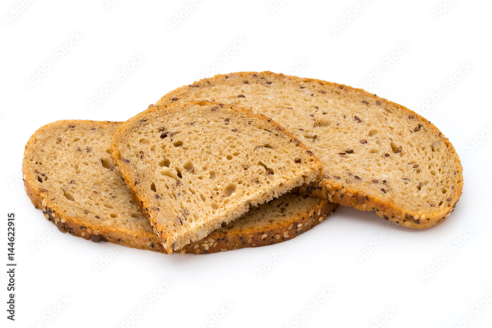 Rye bread slice isolated on white background.