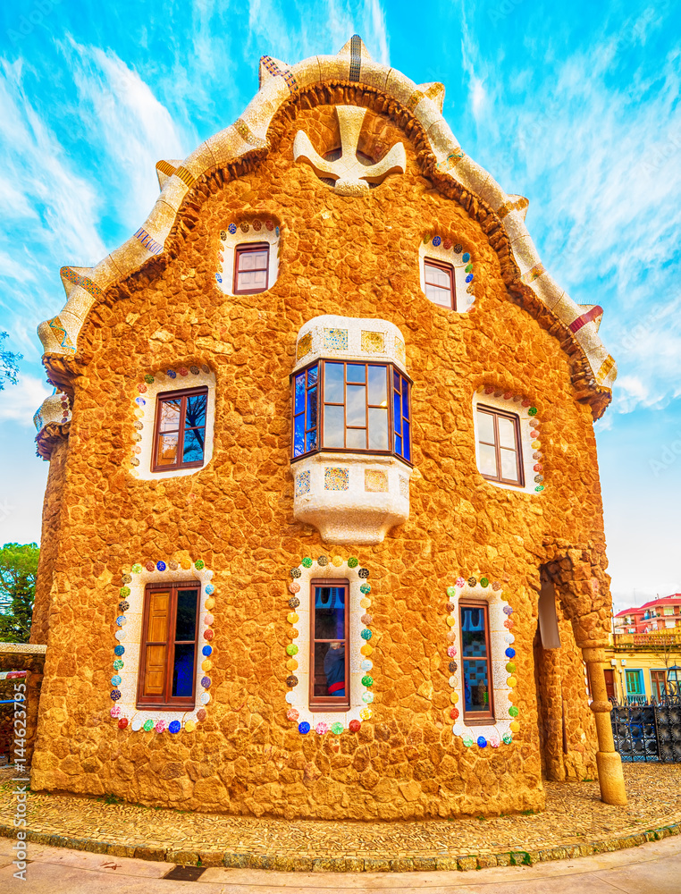 Fototapeta premium Barcelona, Catalonia, Spain: the&nbsp;Park Guell of Antoni Gaudi at sunset 