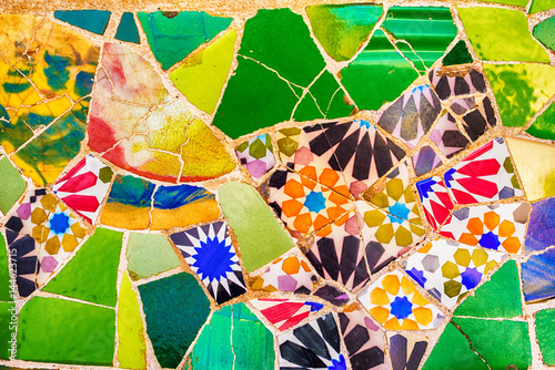 Fototapeta Barcelona, Catalonia, Spain: mosaic in the Park Guell of Antoni Gaudi