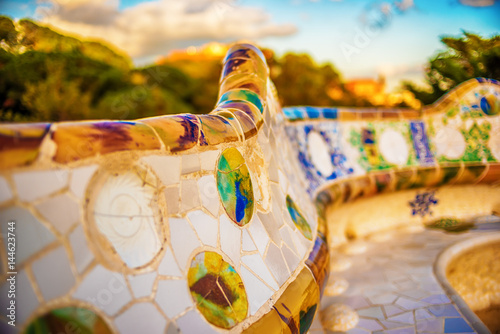 Barcelona, Catalonia, Spain: mosaic in the Park Guell of Antoni Gaudi 
