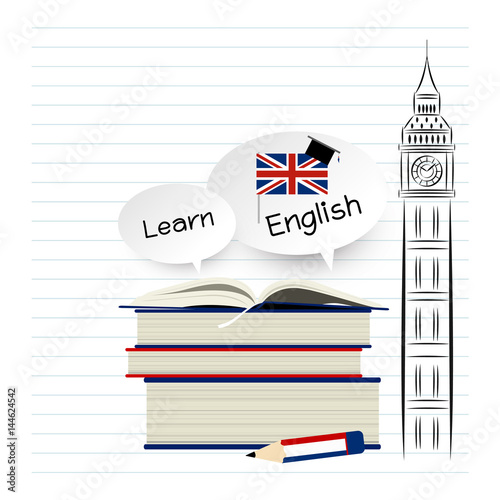 Learn english education design on white paper