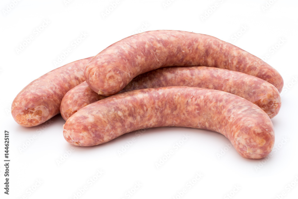 Raw sausage with parsley leaf isolated on white background. Raw sausage with parsley leaf isolated on white background.