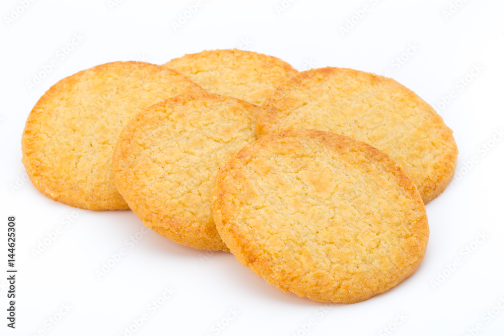 Stacked short pastry cookies isolated on white background. Stacked short pastry cookies isolated on white background.