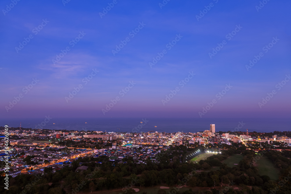 Hua Hin city from scenic point at twilight, Hua  Hin, Thailand