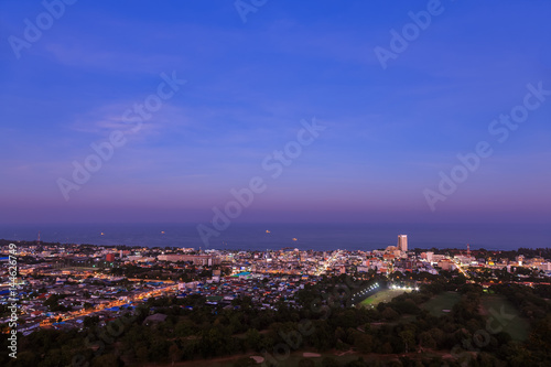 Hua Hin city from scenic point at twilight, Hua Hin, Thailand