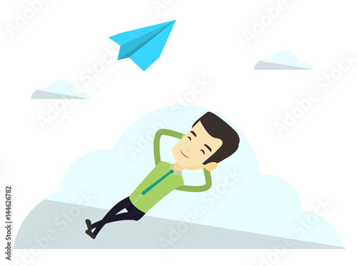 Business man lying on cloud vector illustration.