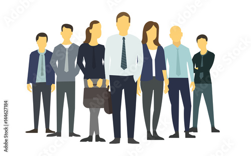 Company business group people of office clerks. With his leader boss. Training on the stock exchange.