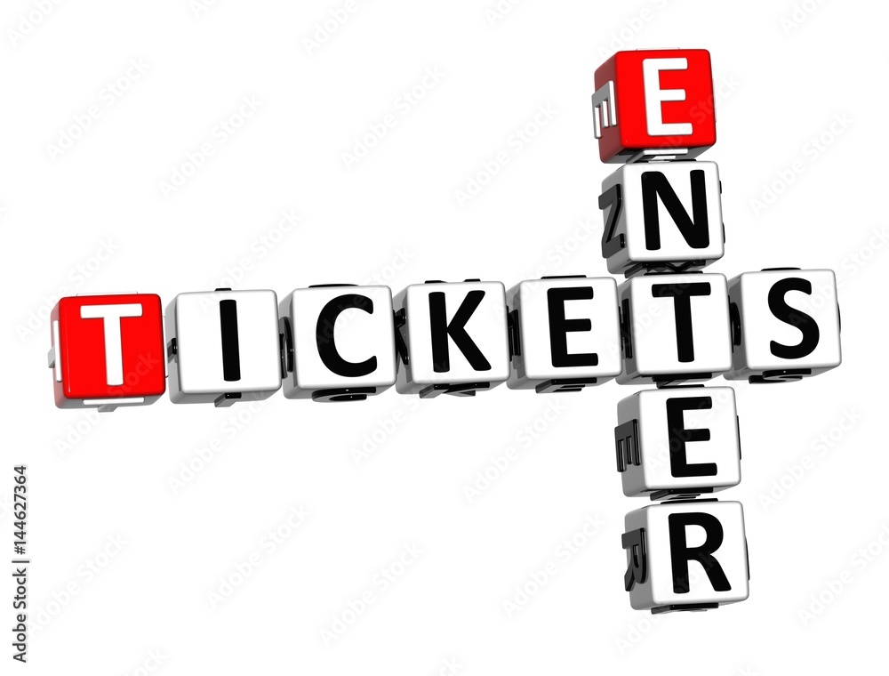 3D Ticket Enter Crossword on white background