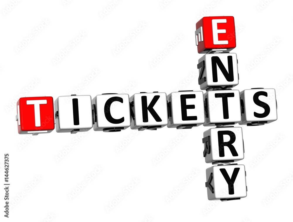 3D Ticket Entry Crossword on white background 3D Ticket Entry Crossword on white background