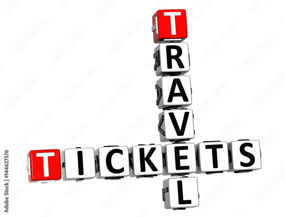 3D Tickets Travel Crossword on white background 3D Tickets Travel Crossword on white background