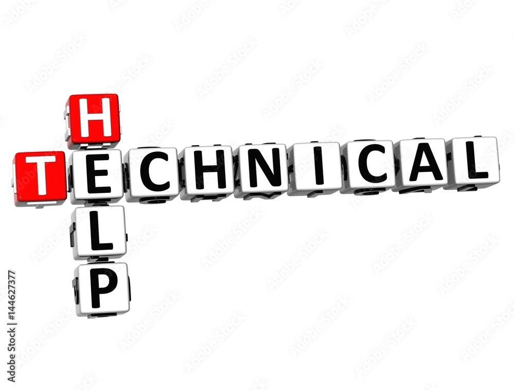 3D Technical Help Crossword on white background 3D Technical Help Crossword on white background