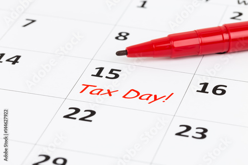 Tax day on calendar with red marker pen