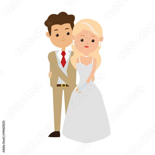 wedding couple cartoon icon over white background. colorful design. vector illustration