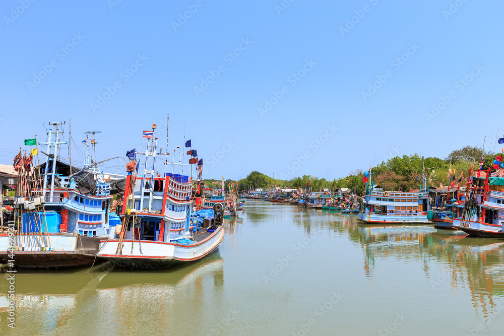 Fisherman village and canel near Petchaburi, Thailand