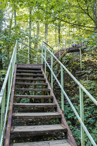 Fototapeta Naklejka Na Ścianę i Meble -  Metal staircase in the ravine. Vertically
