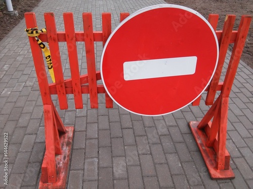 Stop sign for pedestrians near construction 