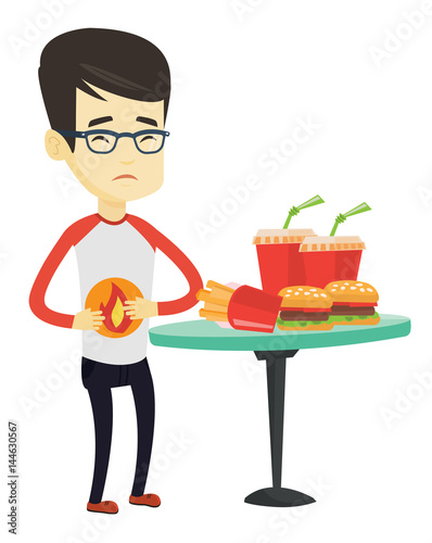 Man suffering from heartburn vector illustration