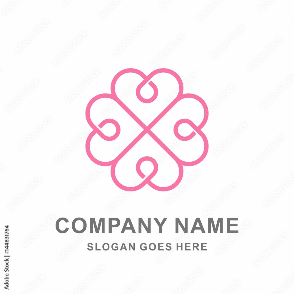 Geometric Heart Love Motif Pattern Clover Flower Cosmetic Beauty Fashion Business Company Stock Vector Logo Design Template
