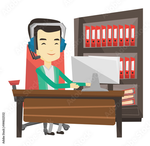 Man playing computer game vector illustration.