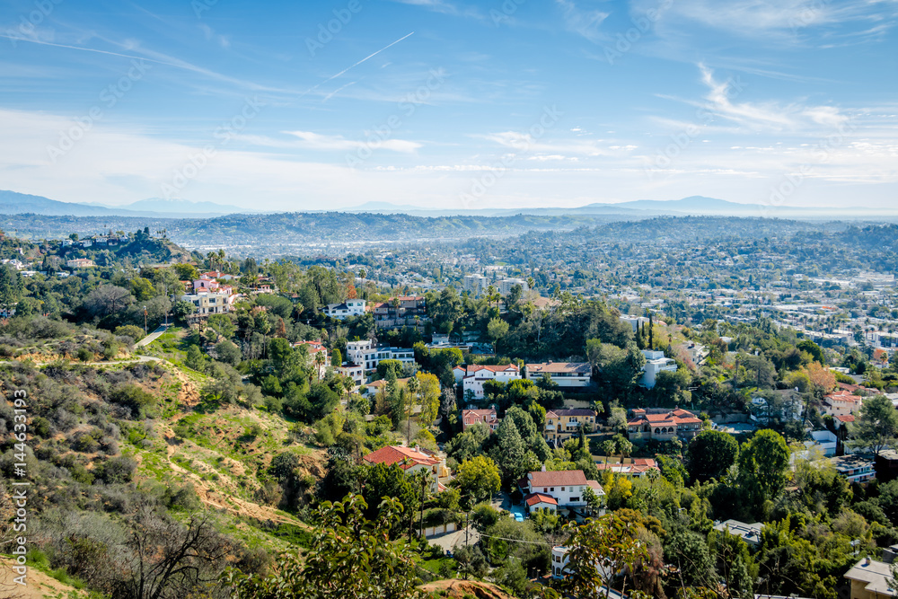 Naklejka premium Widok na panoramę centrum Los Angeles - Los Angeles, Kalifornia, USA