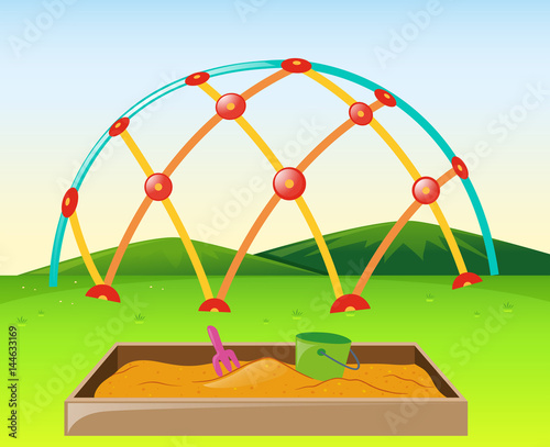 Climbing dome and sandpit in the park