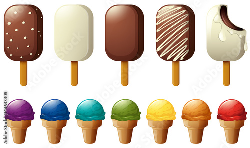 Different flavors of icecream in cone