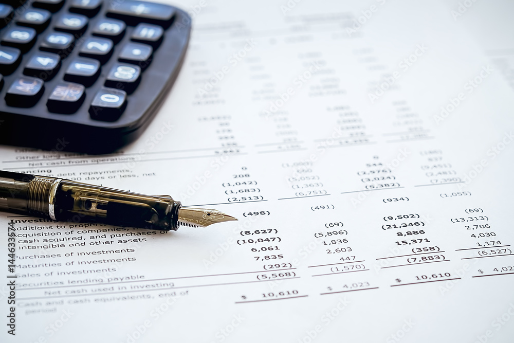 Business background, financial data and accounting report concept with pen Business background, financial data and accounting report concept with pen