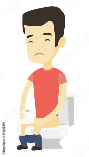 Man suffering from diarrhea or constipation.