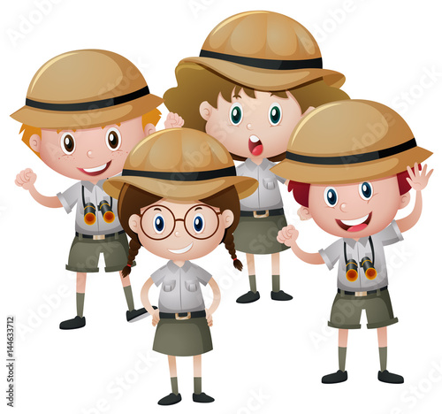 Four kids in safari outfit