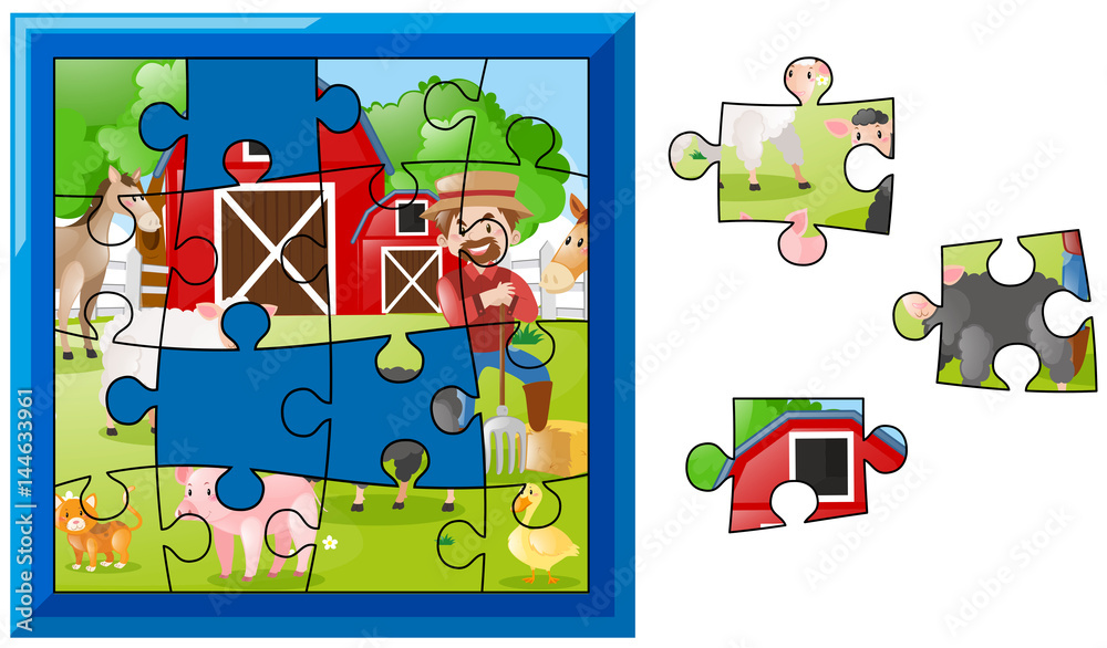 Jigsaw puzzle pieces for farmer on the farm Jigsaw puzzle pieces for farmer on the farm