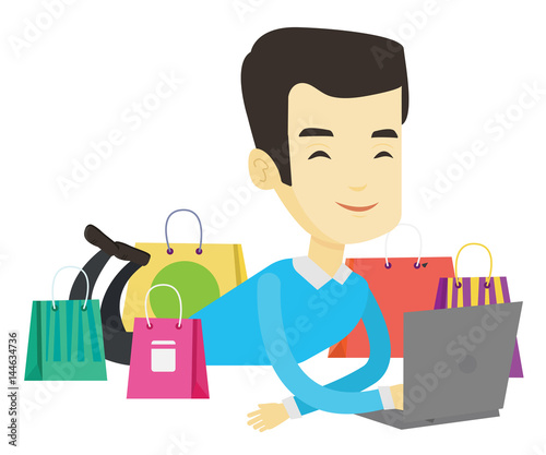 Man shopping online vector illustration.