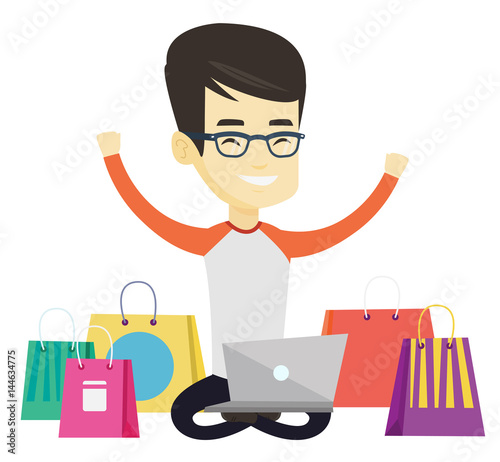 Man shopping online vector illustration.