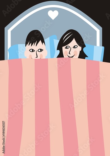 lovers in bed, funny vector  illustration