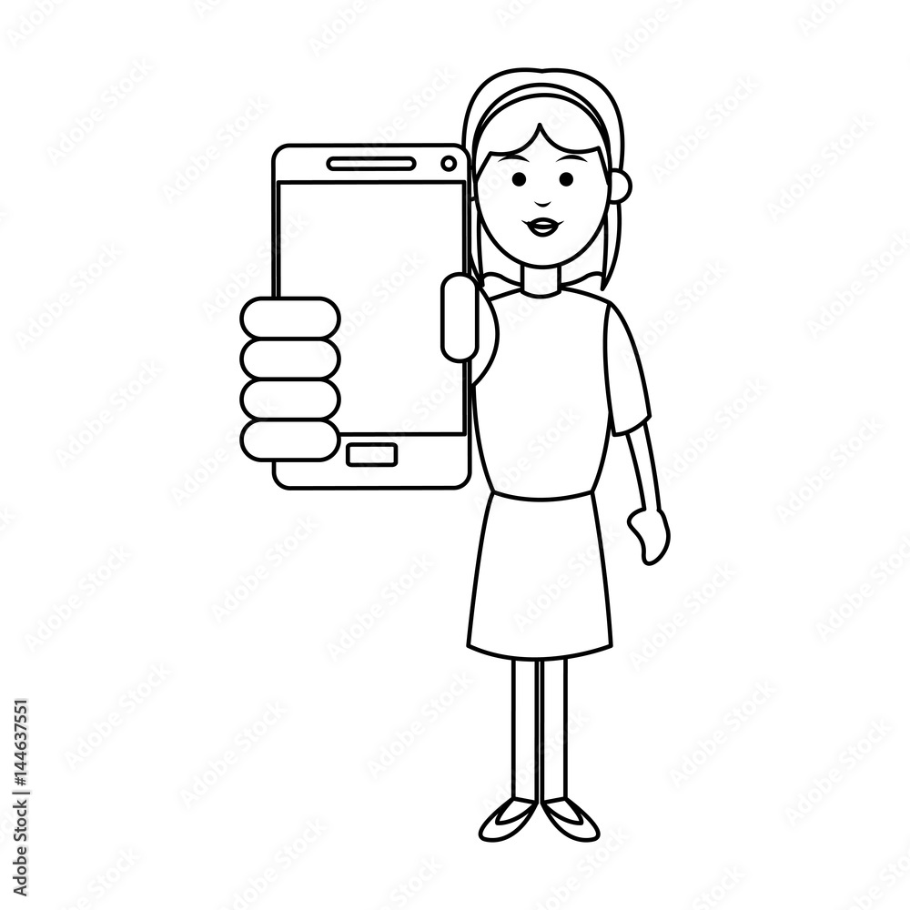 woman with smartphone device icon over white background. vector illustraiton