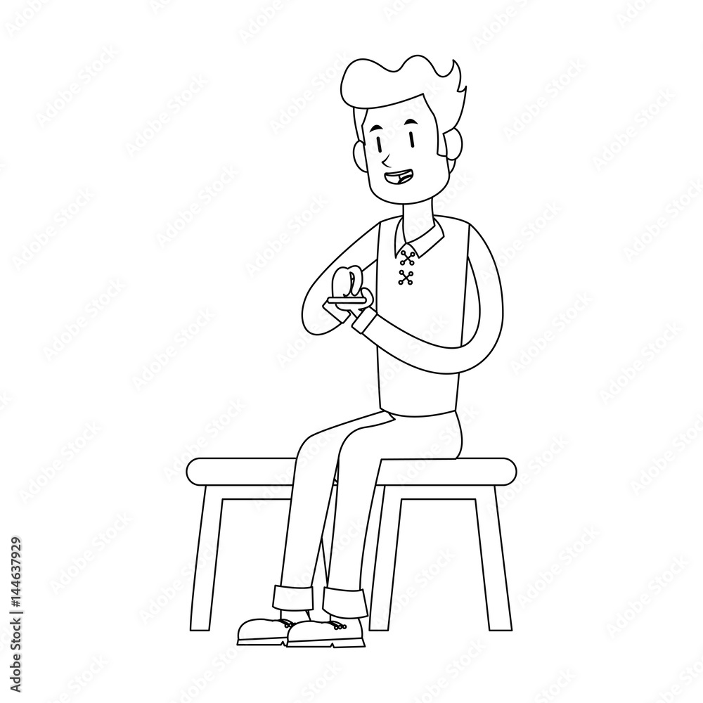 man using a smartphone cartoon icon over white background. vector illustration