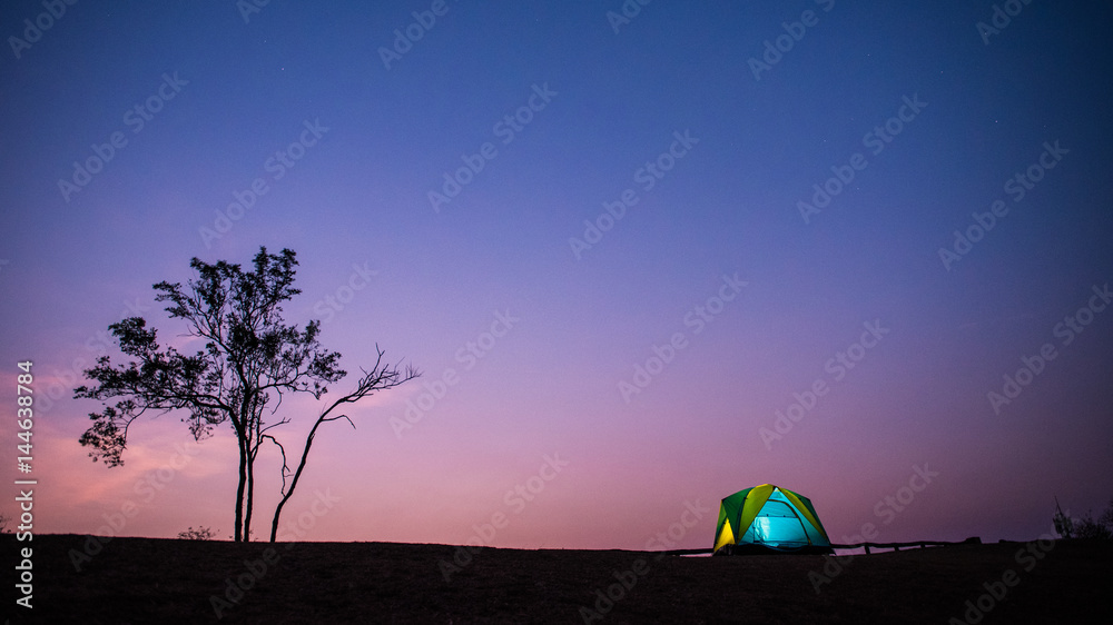 Fototapeta premium Camping tent with twilight sky