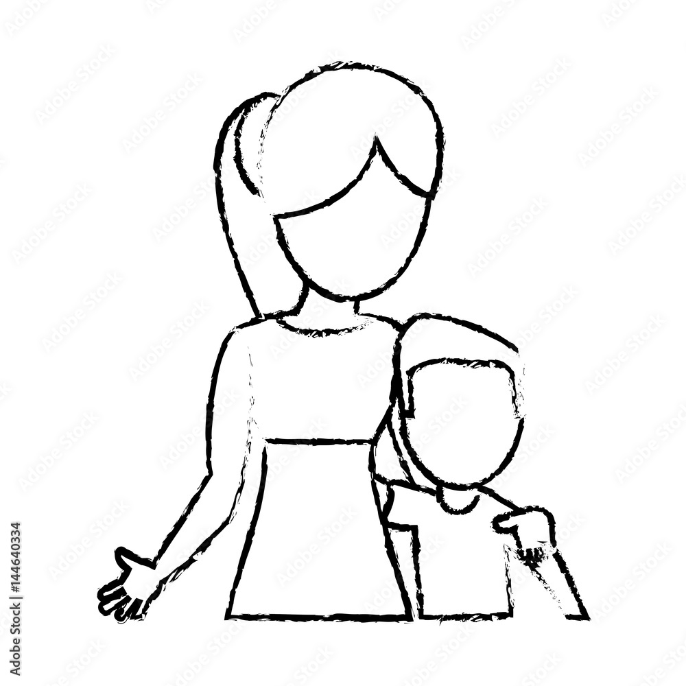 sketch mother and son hugged vector illustration eps 10
