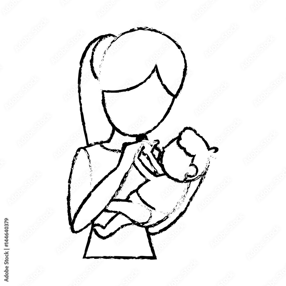 sketch mother and her baby holding vector illustration eps 10