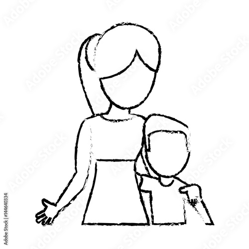 Fototapeta Naklejka Na Ścianę i Meble -  sketch mother and son hugged vector illustration eps 10