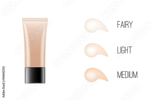 BB-cream foundation concealer packaging Mock-up with skin tone chart. Make-up cosmetic product branding, advertisement.