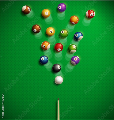billiard table top view balls sport theme