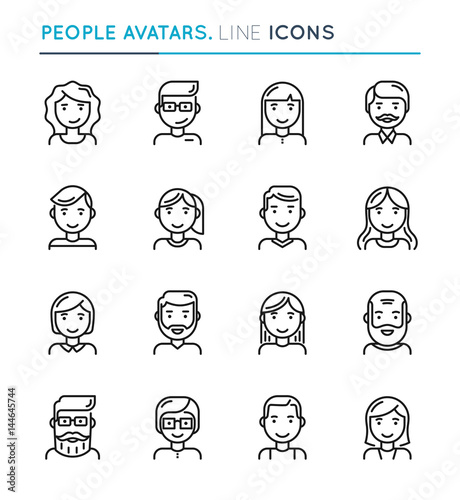 People avatars thin line icon set. Editable stroke.