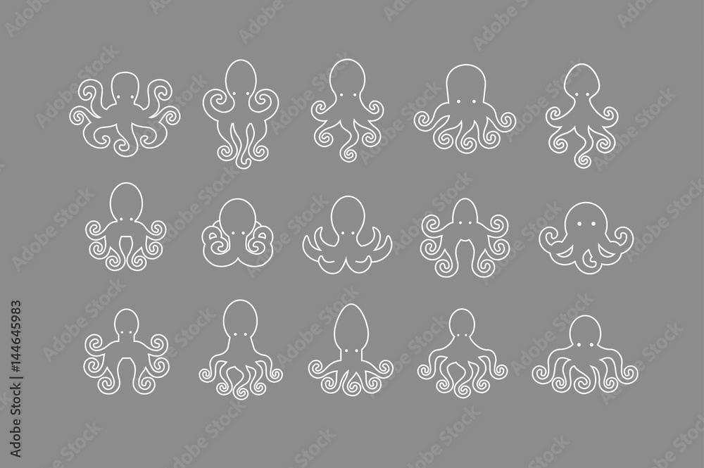 Octopus logo illustration set. Octopus symbol Octopus logo illustration set. Octopus symbol